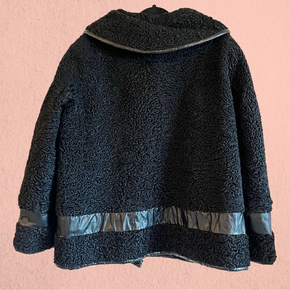 Vintage 1960s Hudson Bay black Persian lamb wool coat leather accents - Picture 13 of 16